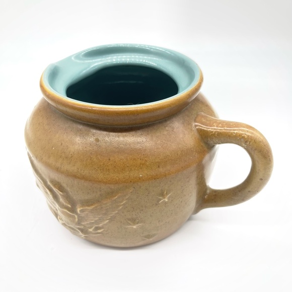 Vintage Chatham Pottery Covered Pitcher Teapot Eagle Relief Brown Turquoise 6” - Picture 6 of 12